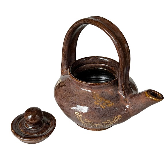 Teapot for One in Taupe with Genuine Gold Butterflies/Tea Lover Gift - Picture 4 of 10